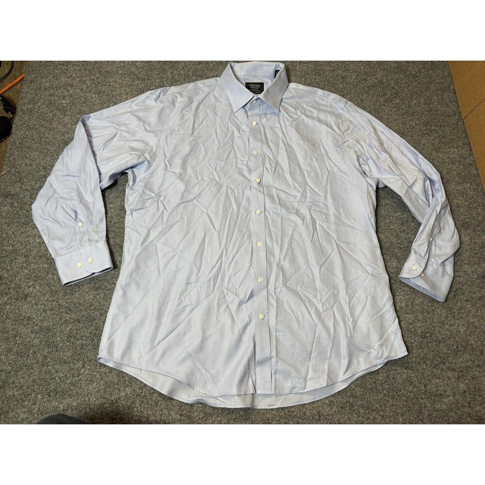 Nordstrom Dress Shirt Mens 17.5 34/35 Blue Herringbone Smartcare Cotton LS